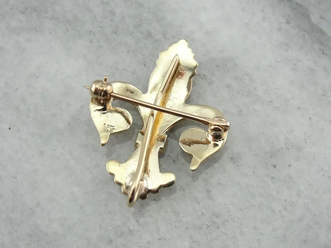 Antique Fleur De Lis Brooch in Fine Chased Gold