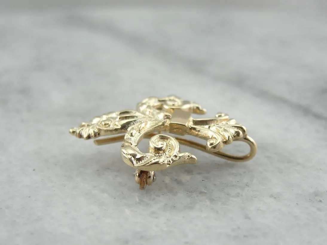 Antique Fleur De Lis Brooch in Fine Chased Gold