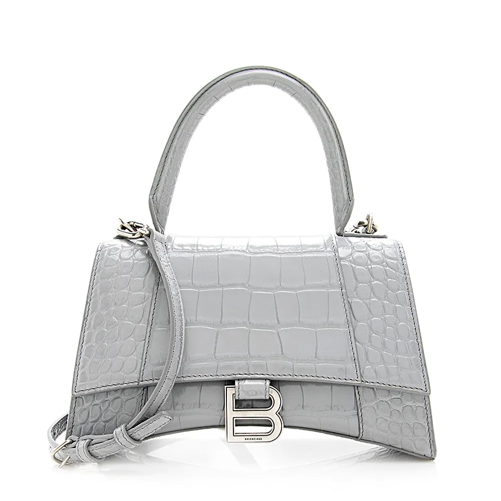 Balenciaga Croc Embossed Calfskin Hourglass Small Satchel