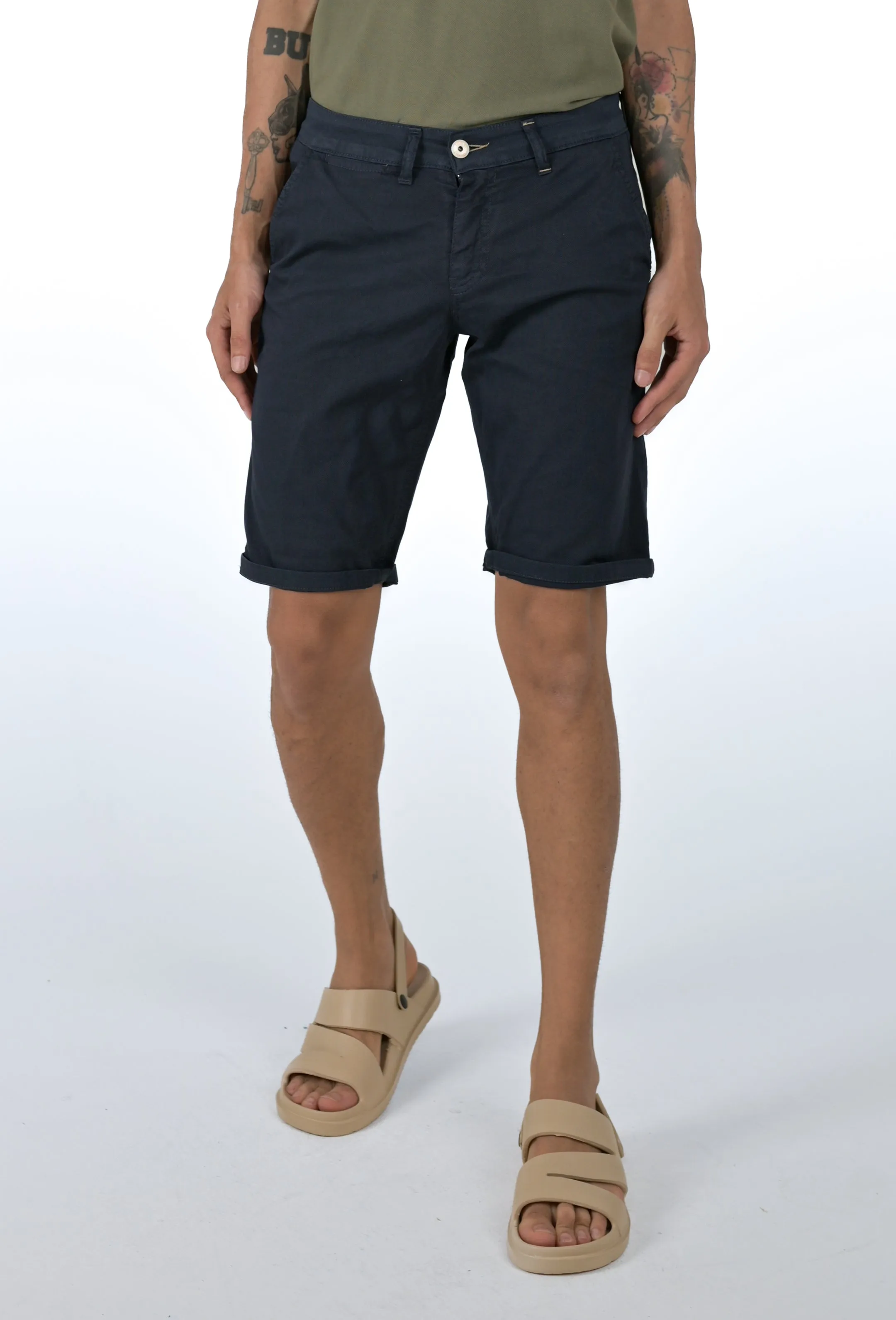 Bermuda in cotone slim Cristian Maldive Blu SS24