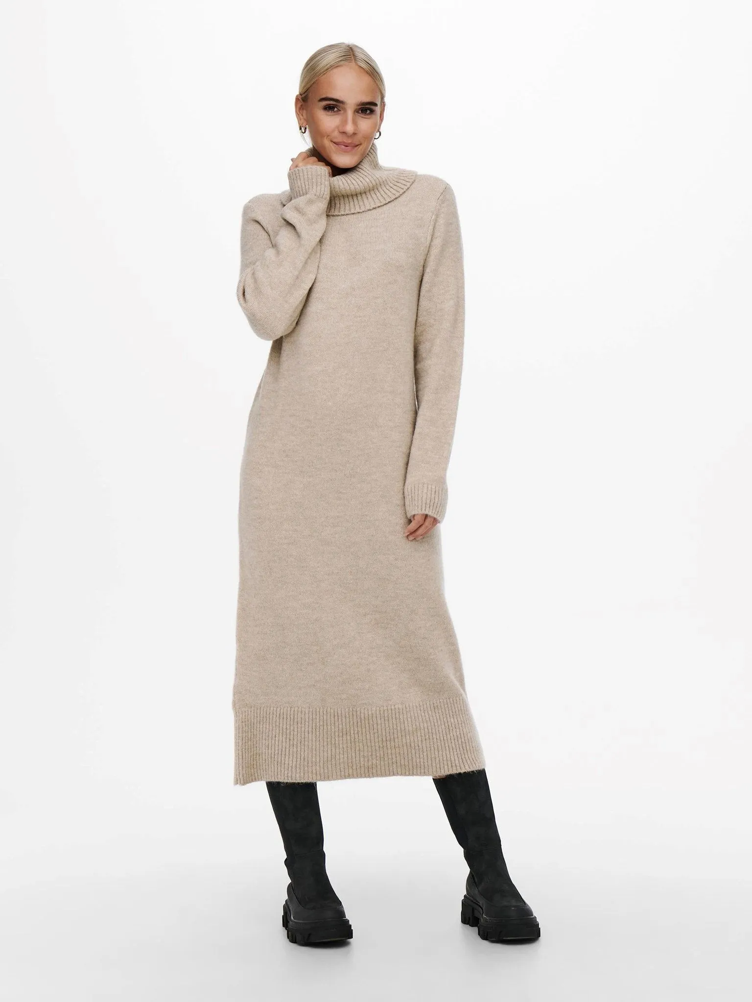 Brandie Roll Neck Dress - Pumice Stone