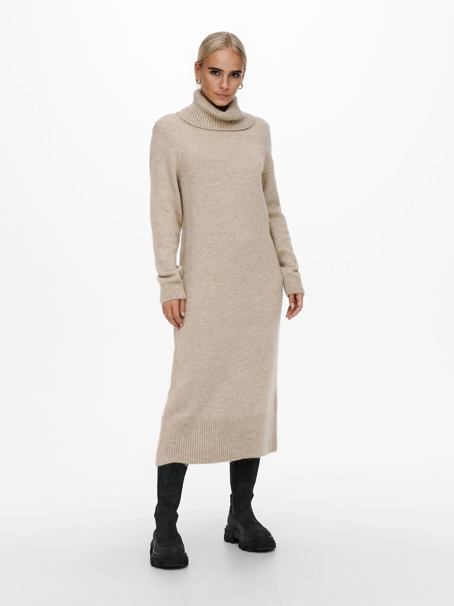 Brandie Roll Neck Dress - Pumice Stone