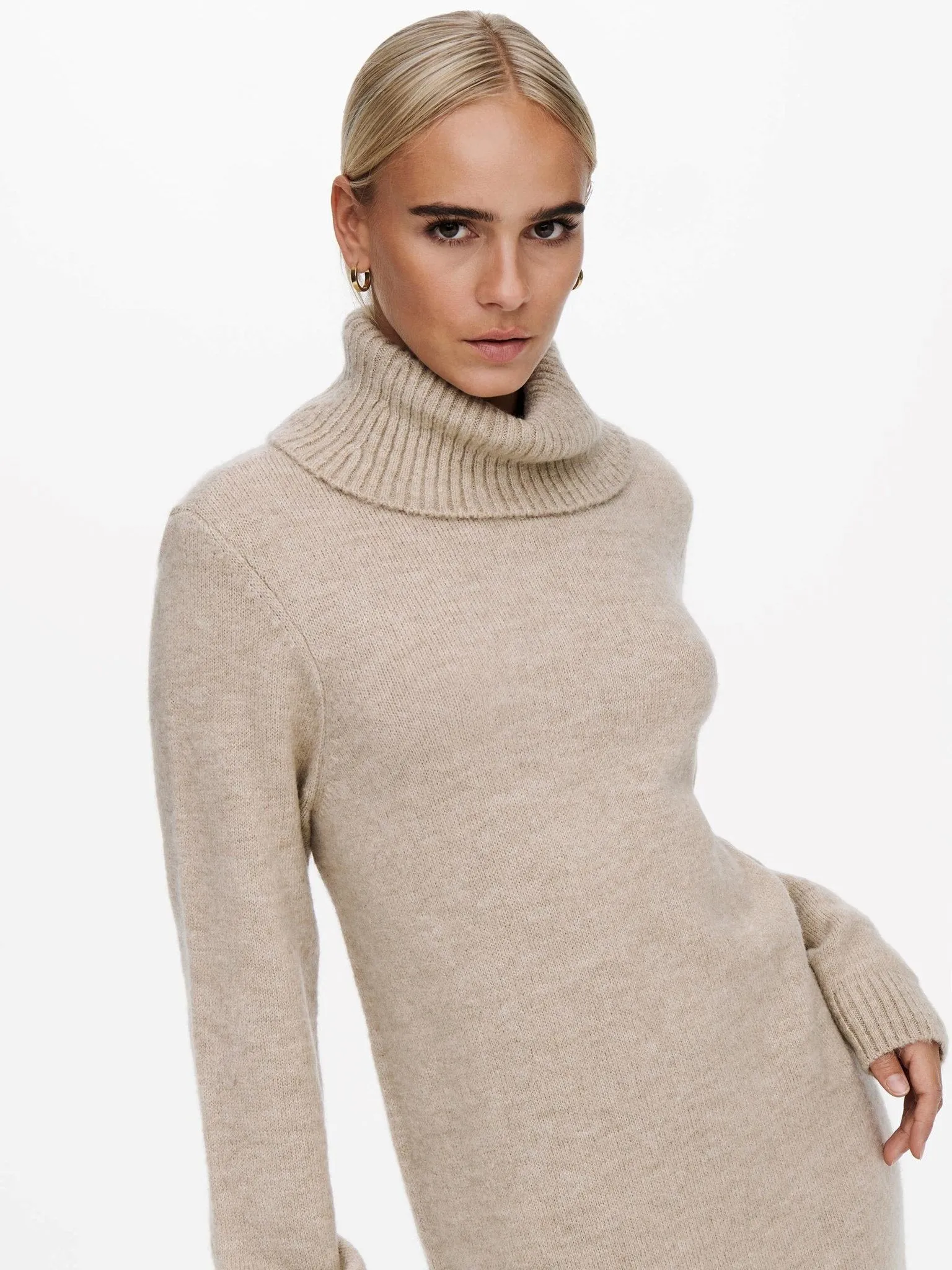 Brandie Roll Neck Dress - Pumice Stone