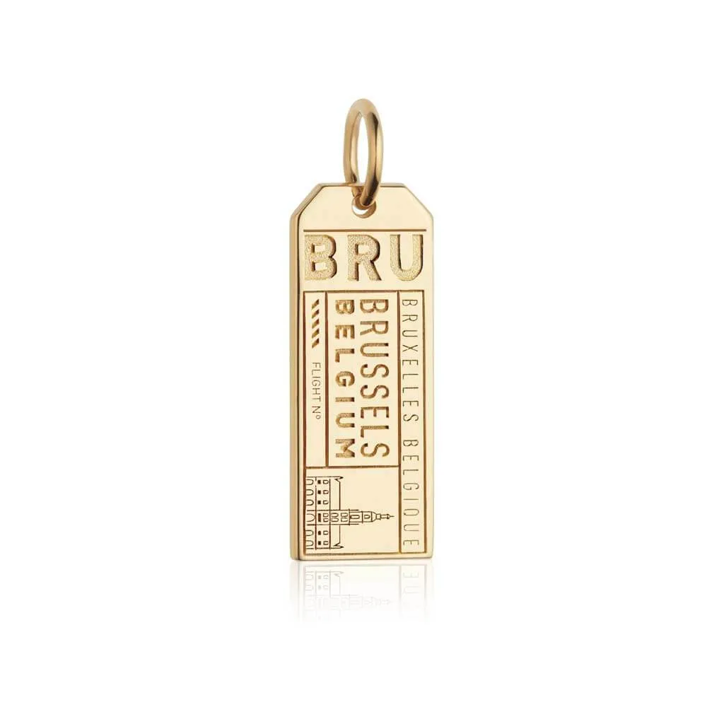 Brussels Belgium BRU Luggage Tag Charm Solid Gold