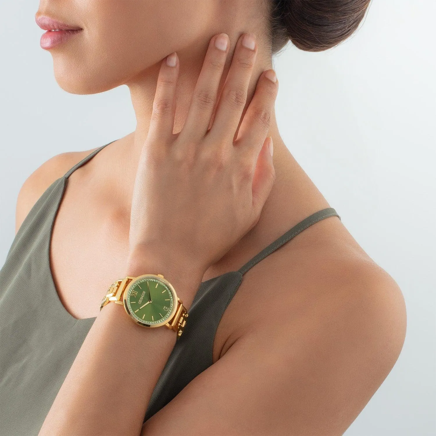 Coeur De Lion Gold and Green Sparkling Statement Watch