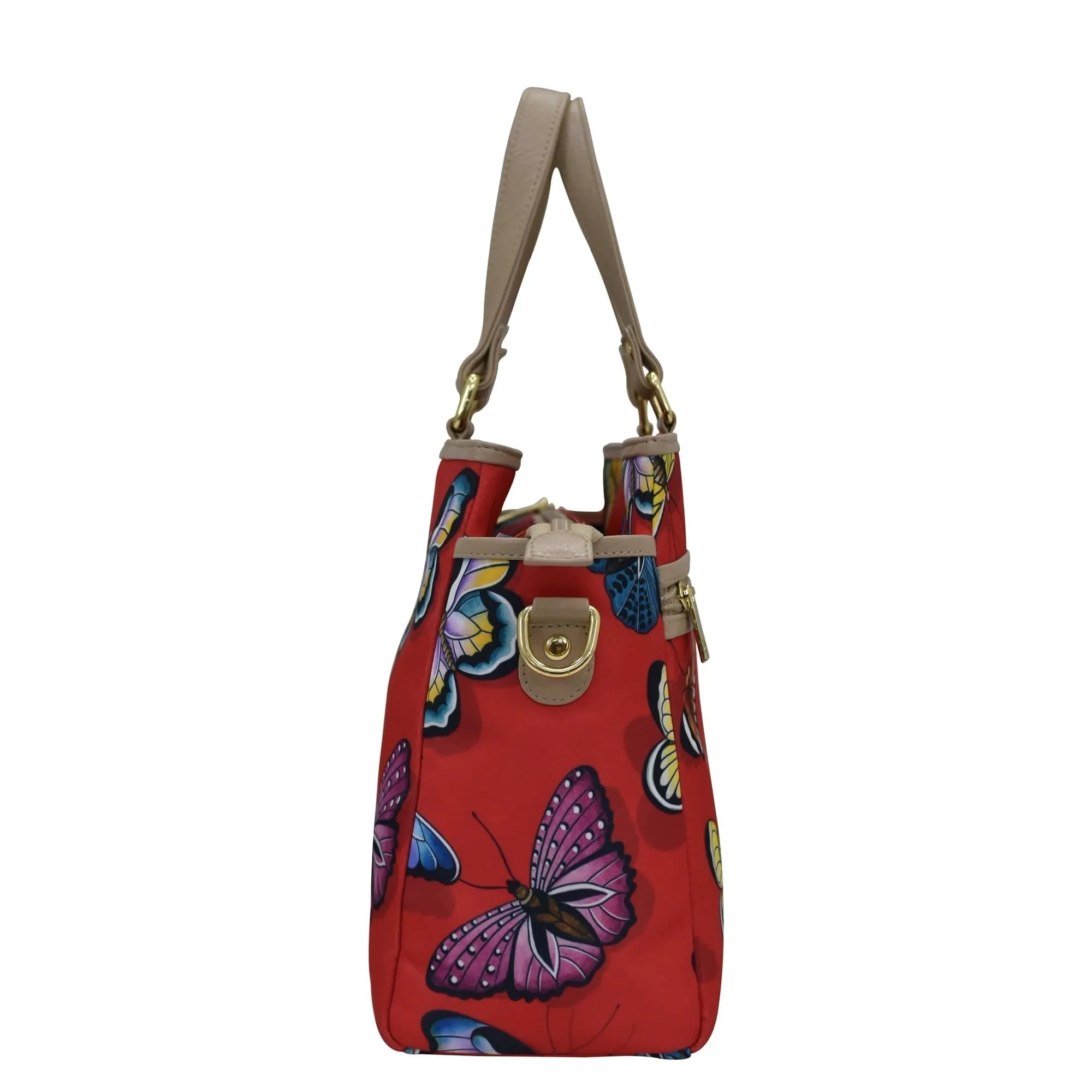 Fabric with Leather Trim Multi Compartment Satchel - 12014