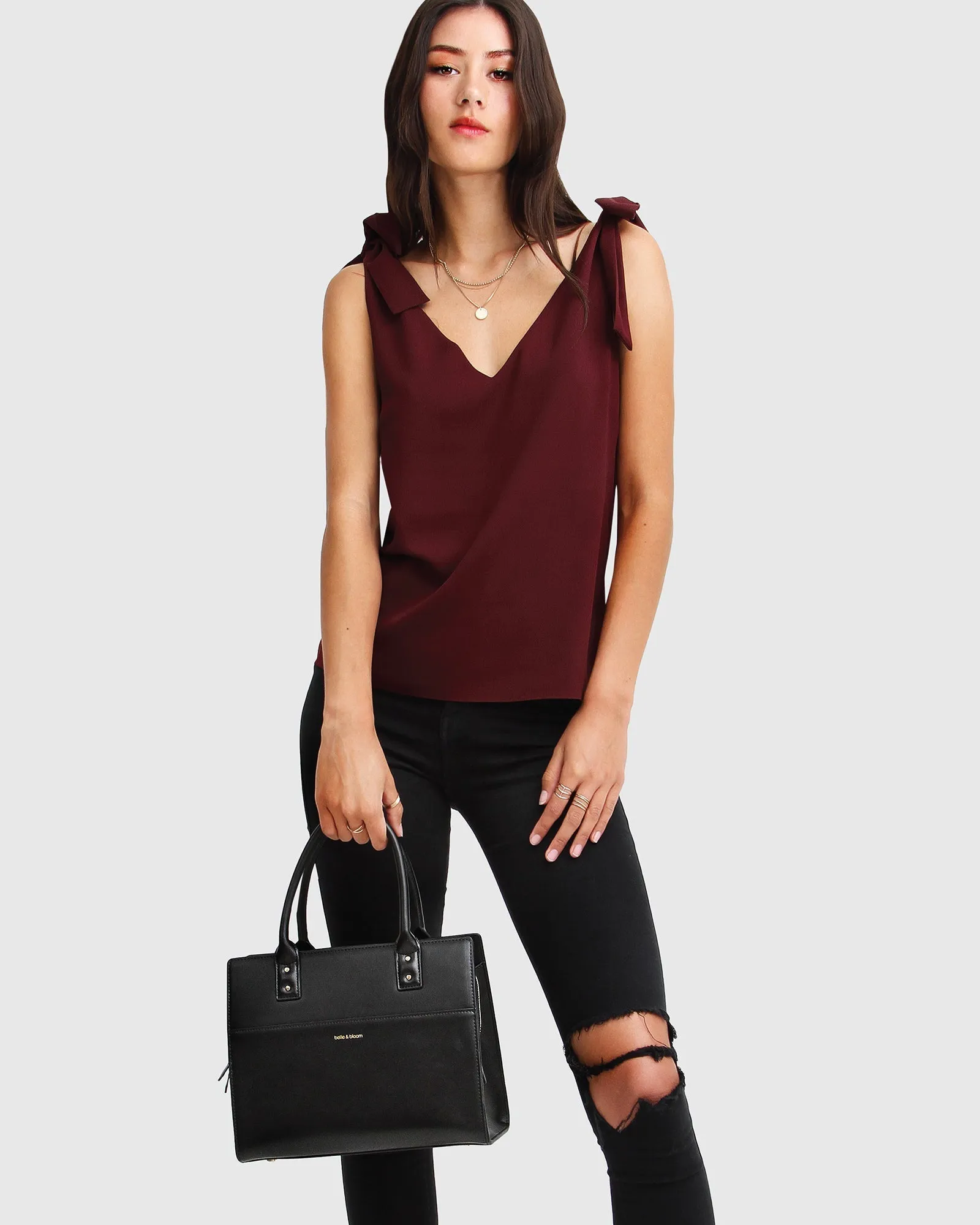 Feel For You V-Neck Top - Burgundy