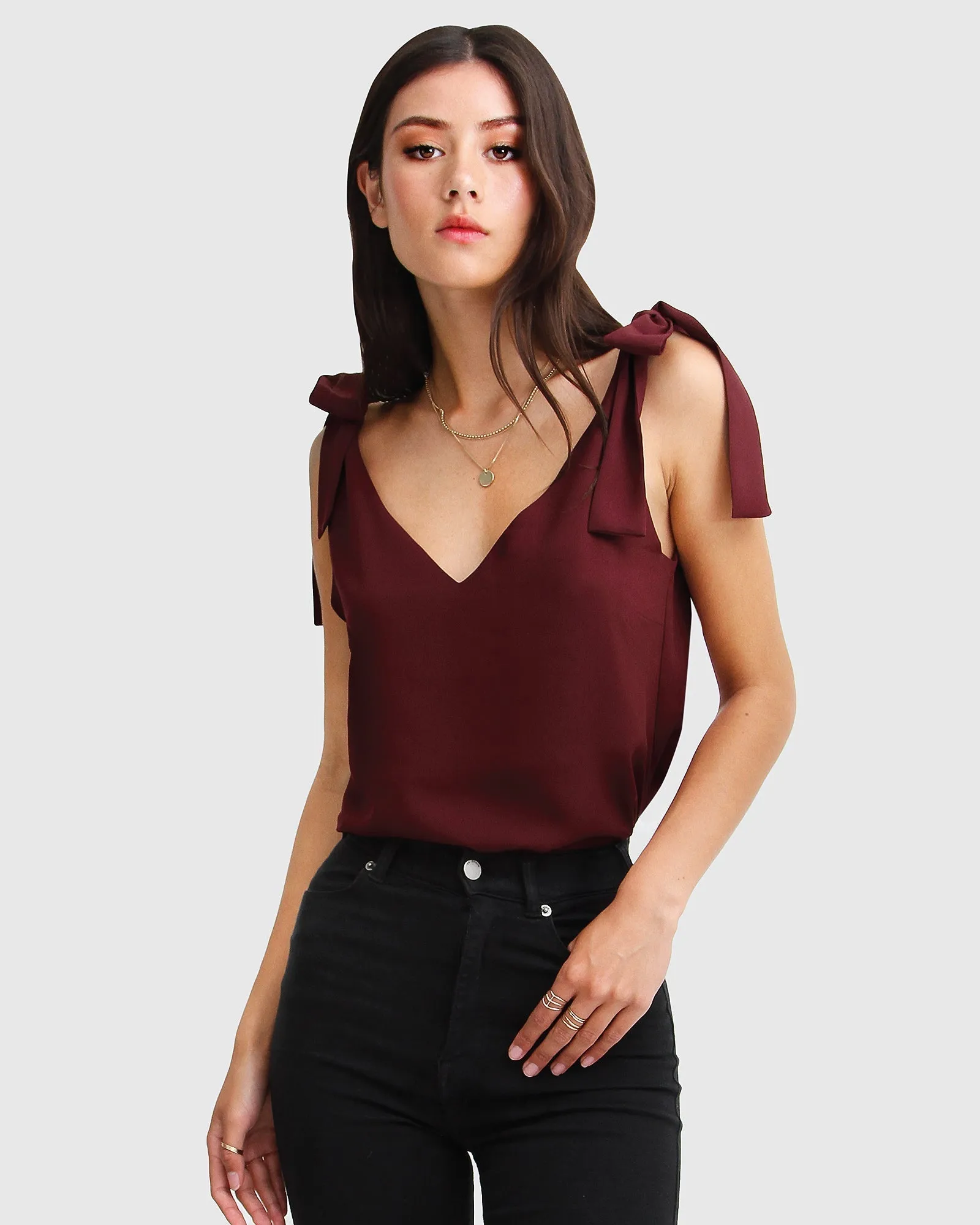 Feel For You V-Neck Top - Burgundy