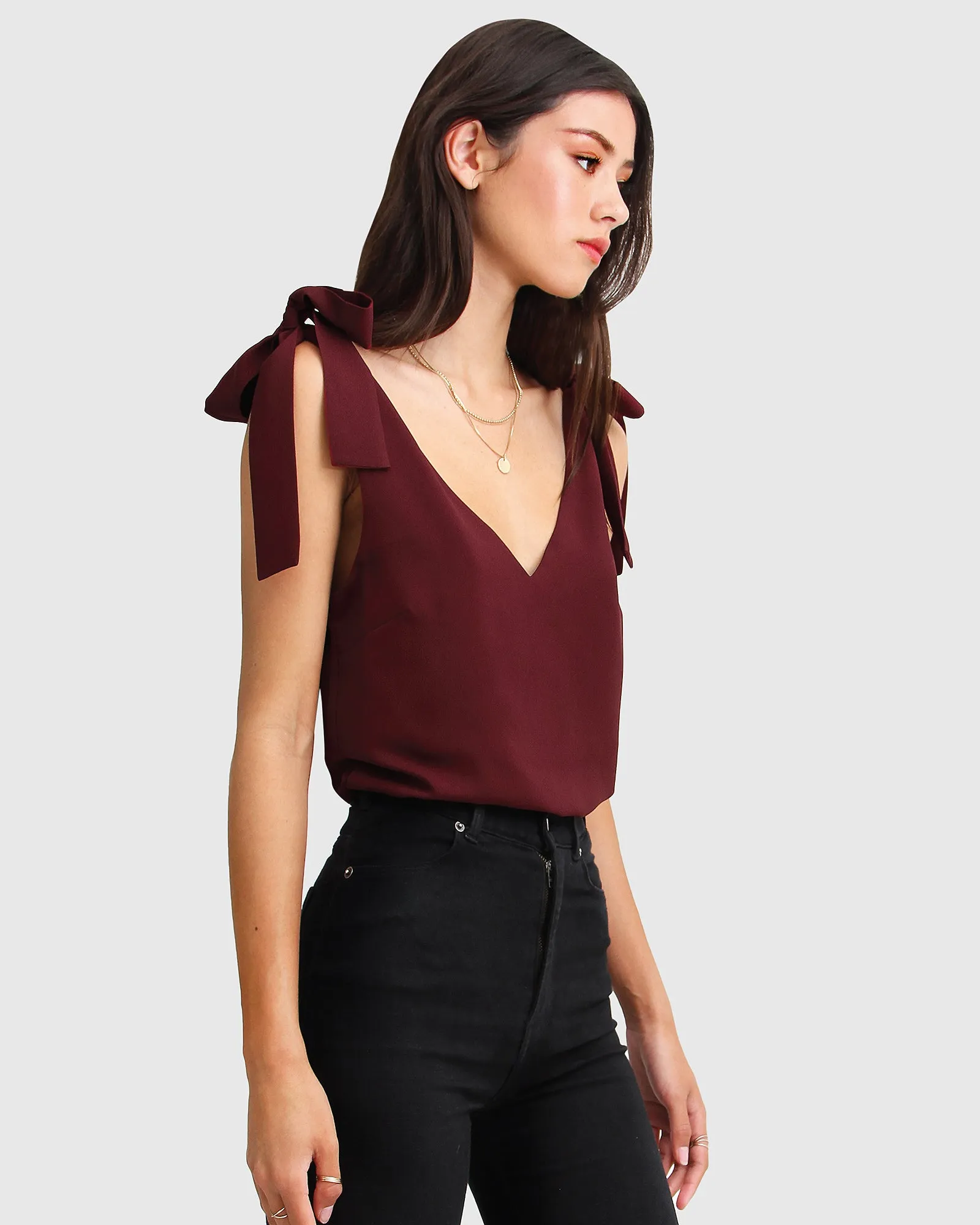 Feel For You V-Neck Top - Burgundy