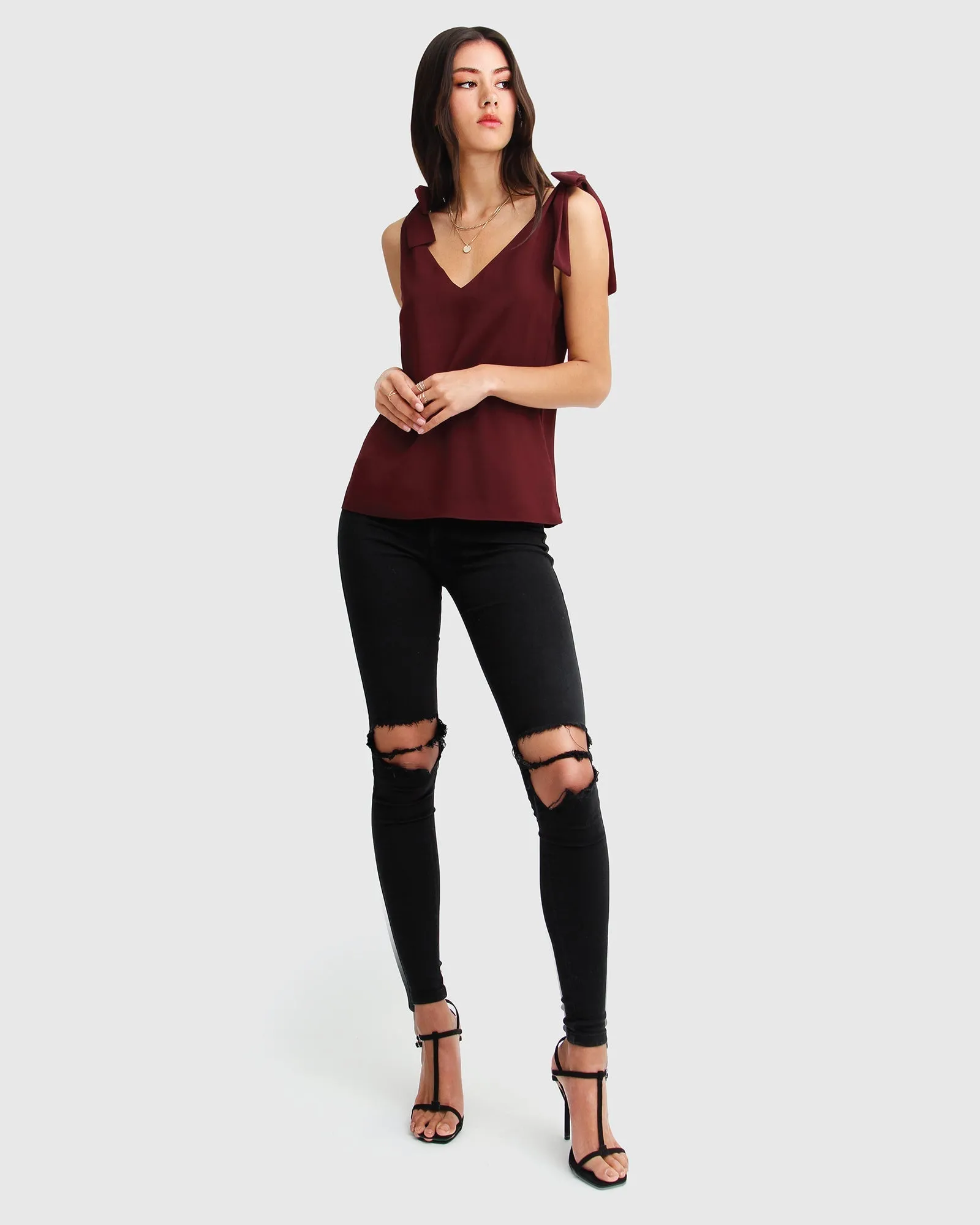 Feel For You V-Neck Top - Burgundy