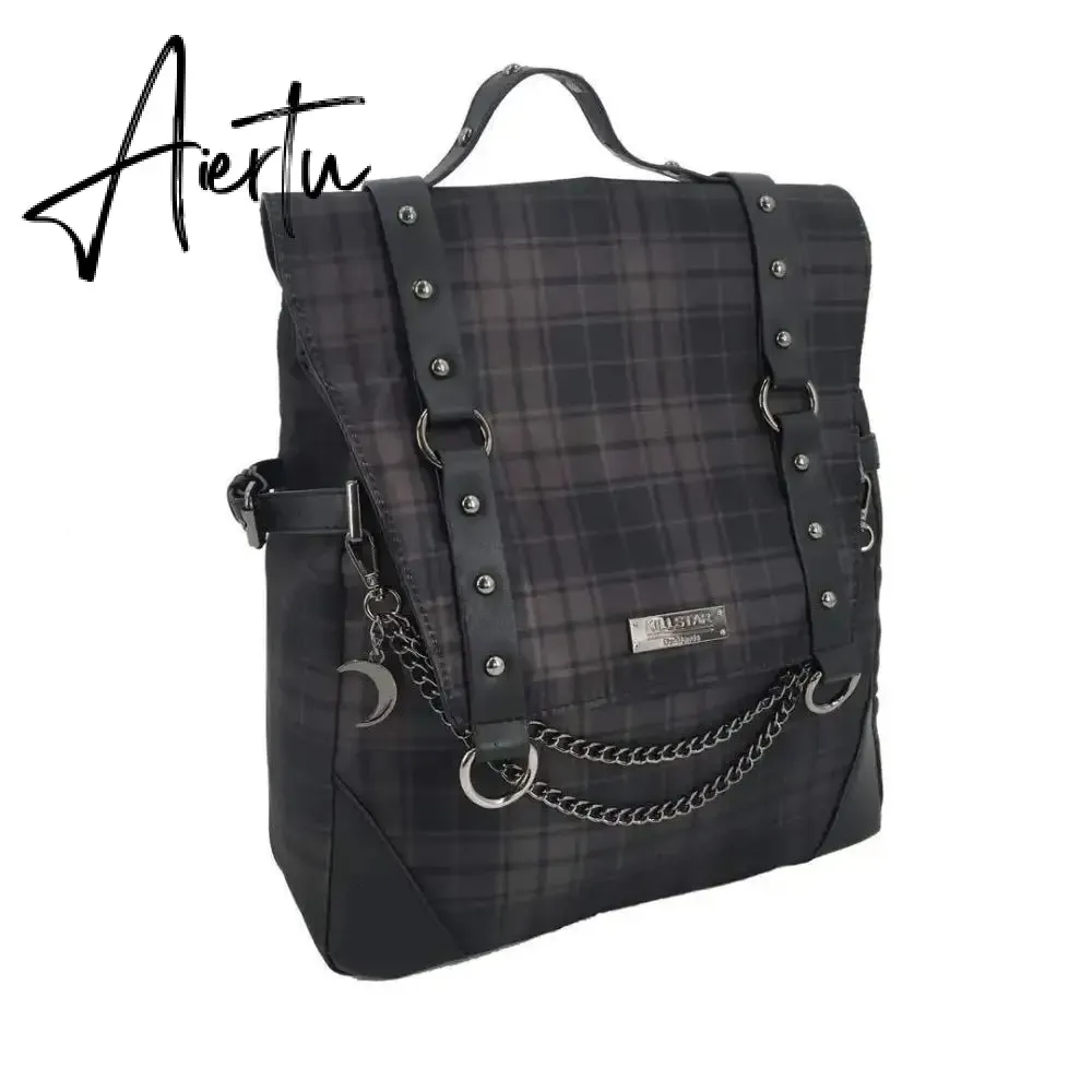 Gothic Punk Rock Plaid Backpack Korea Y2k Chain Aesthetic Niche Sac A Dos Mochilas School Backpack for Teenage Students