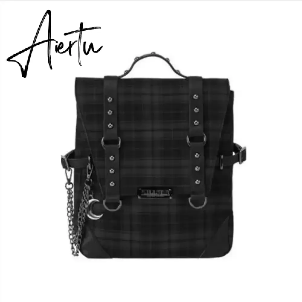 Gothic Punk Rock Plaid Backpack Korea Y2k Chain Aesthetic Niche Sac A Dos Mochilas School Backpack for Teenage Students