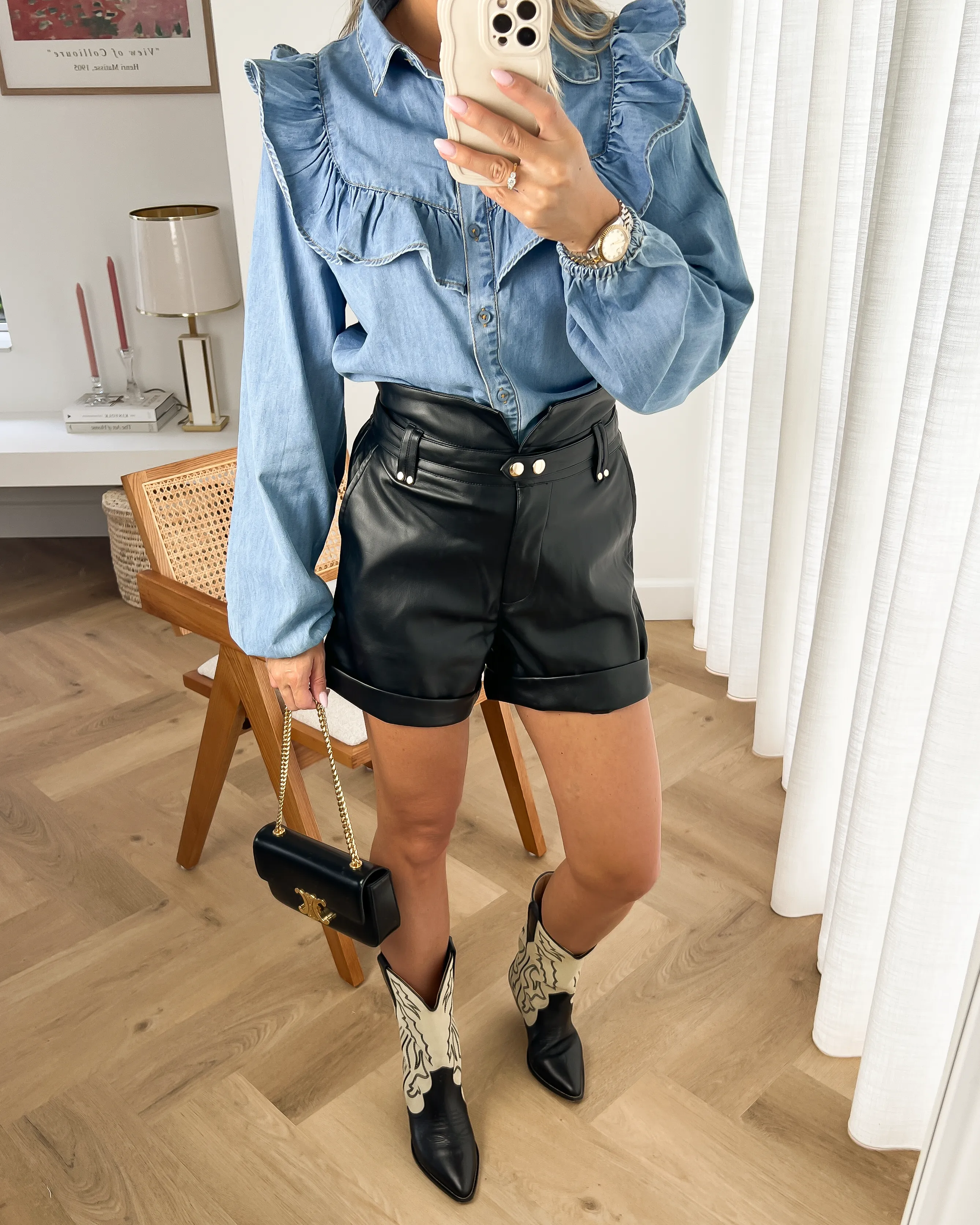 ISAYA - Faux Leather Belted Shorts in Black