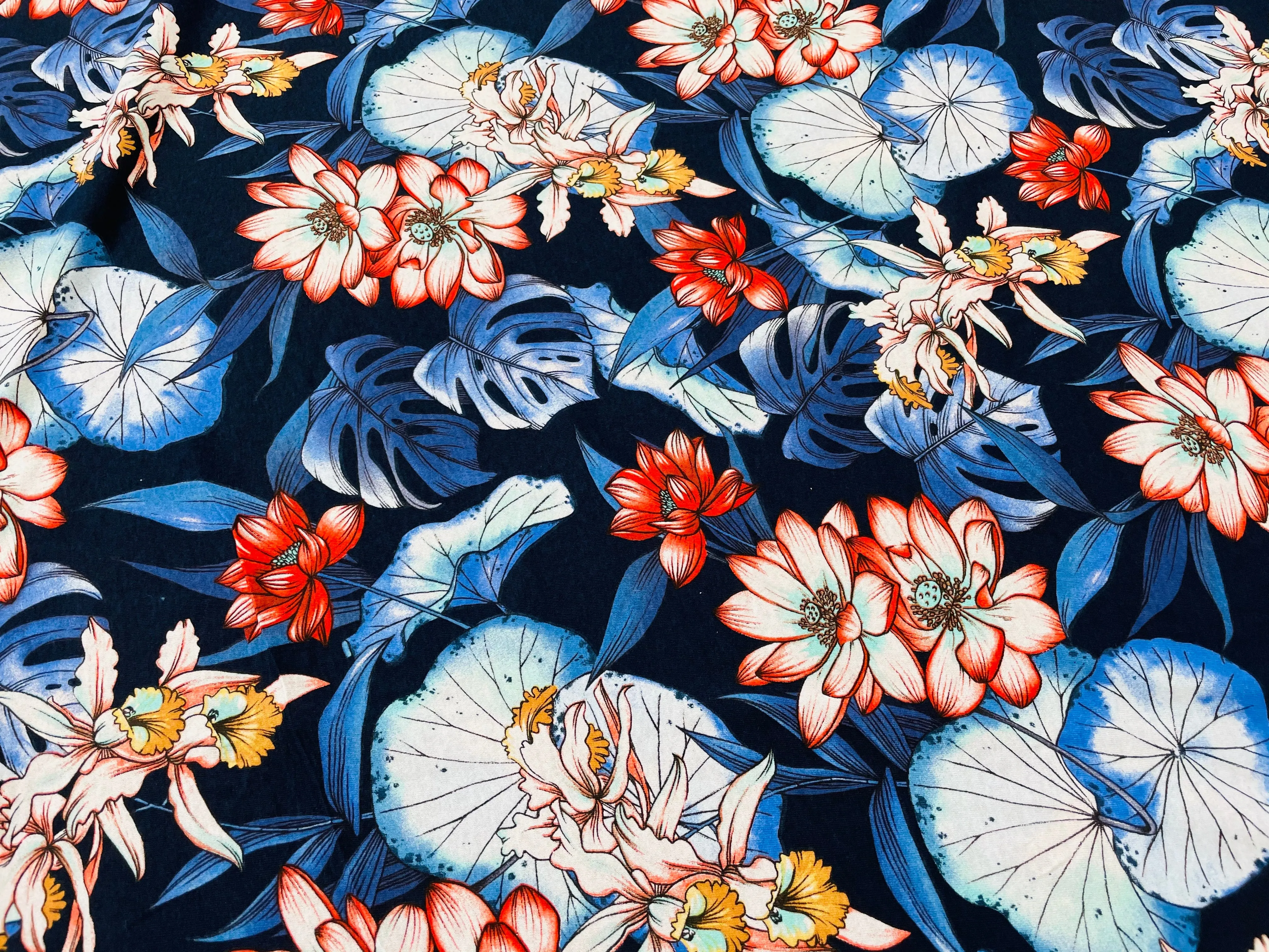 Jersey Fantasia Fiori Nel Blu