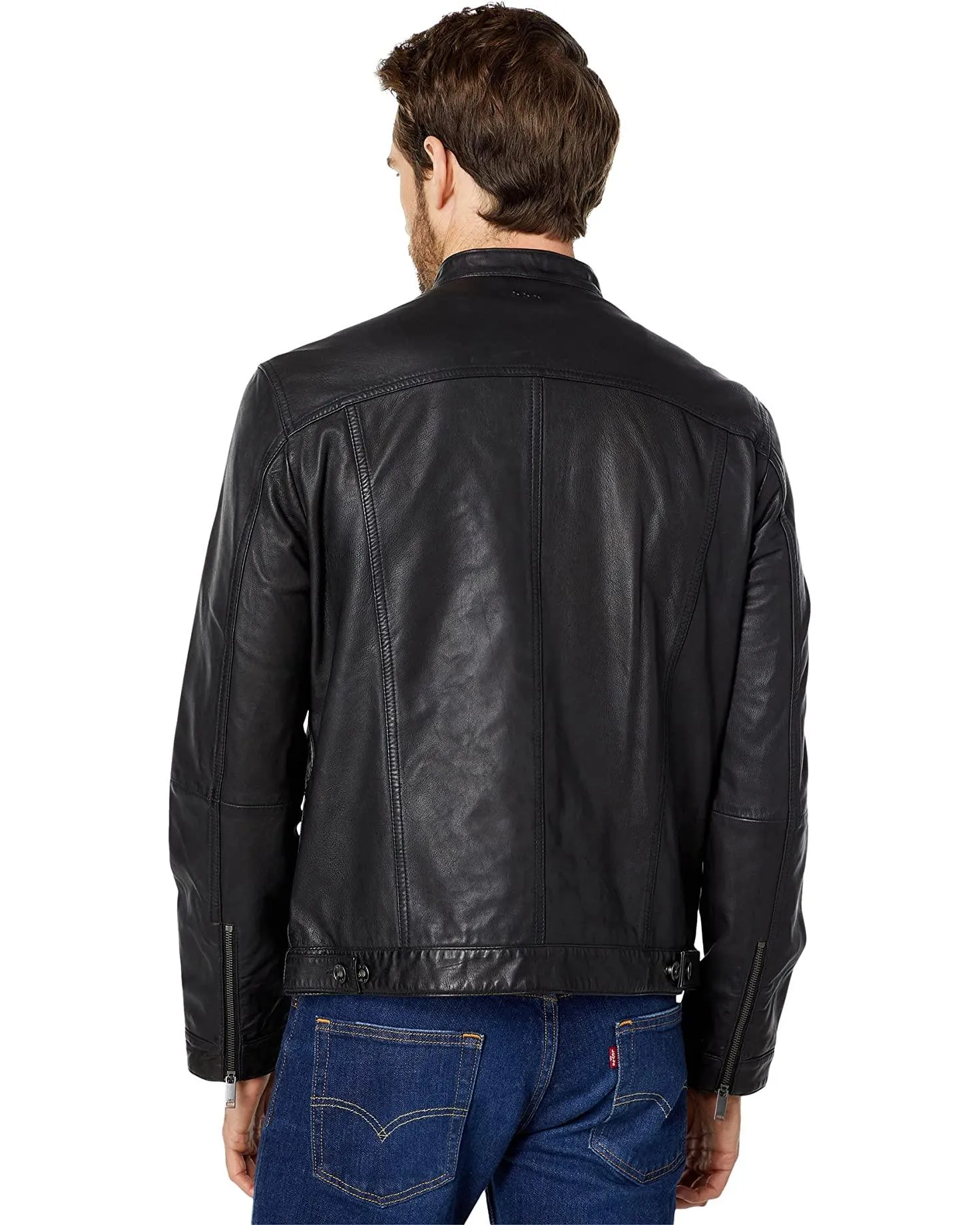 John Varvatos - Jacket de cuir à col rond