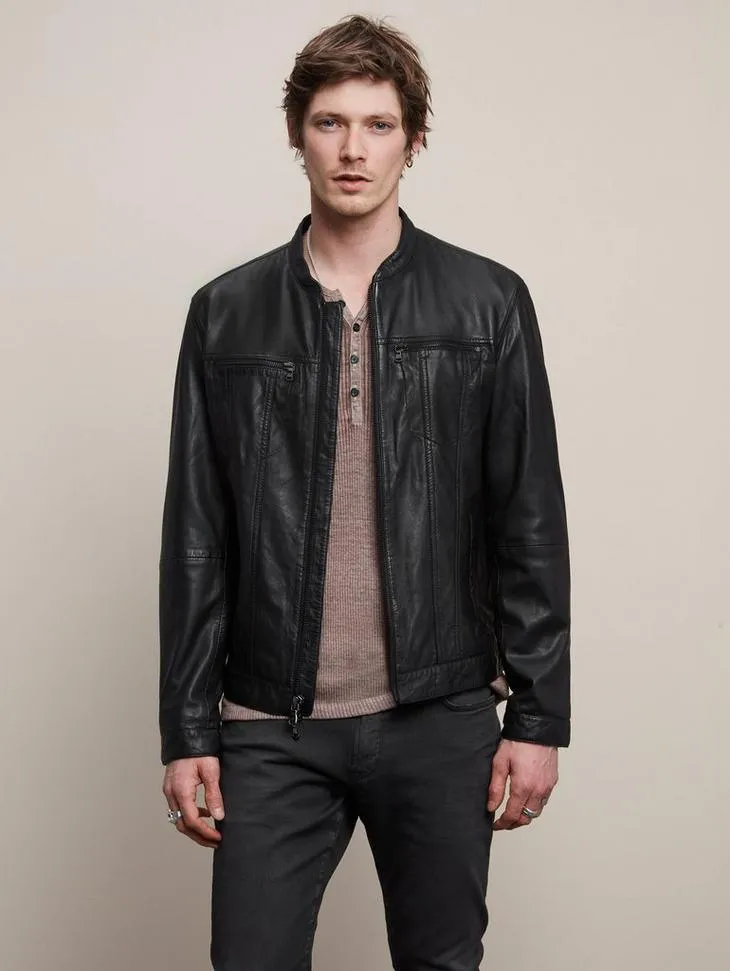 John Varvatos - Jacket de cuir à col rond