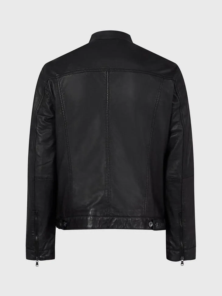 John Varvatos - Jacket de cuir à col rond