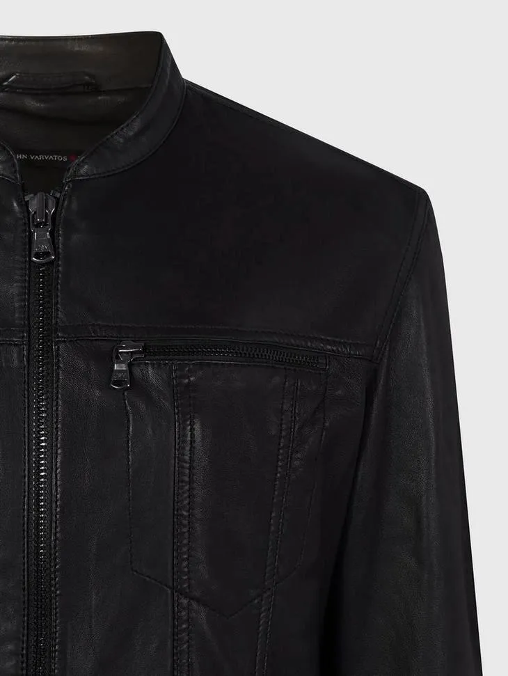 John Varvatos - Jacket de cuir à col rond