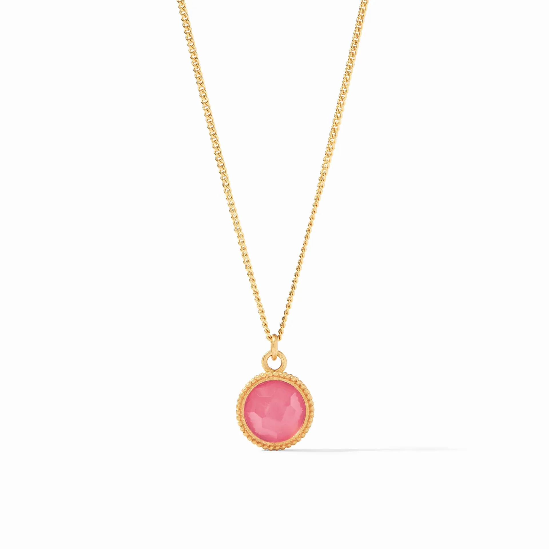 Julie Vos Fleur-de-Lis Iridescent Peony Pink Solitaire 24K Gold Plated Necklace