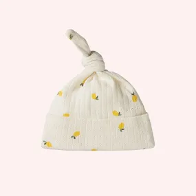 Knotted Beanie Pointelle - Lemon Print