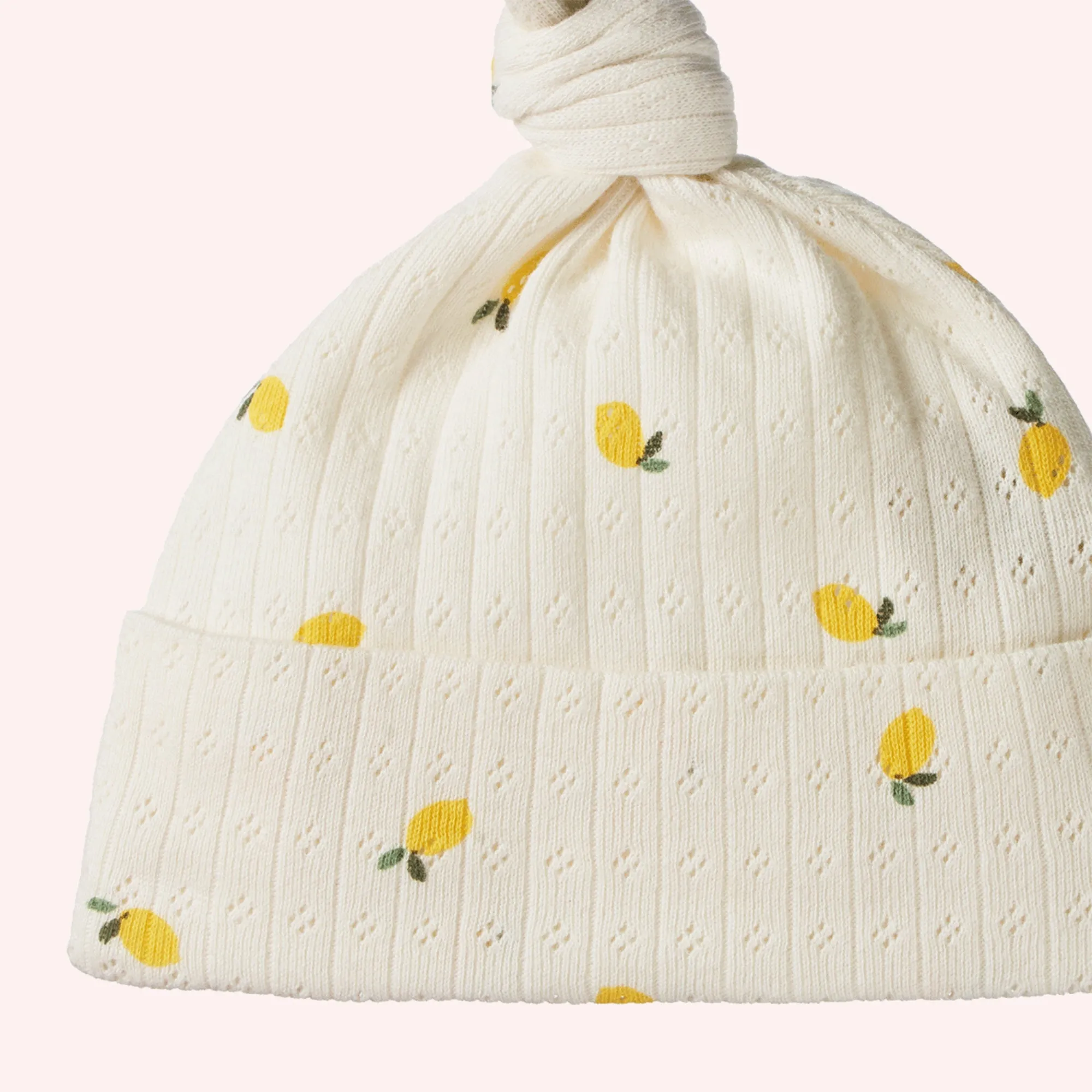 Knotted Beanie Pointelle - Lemon Print