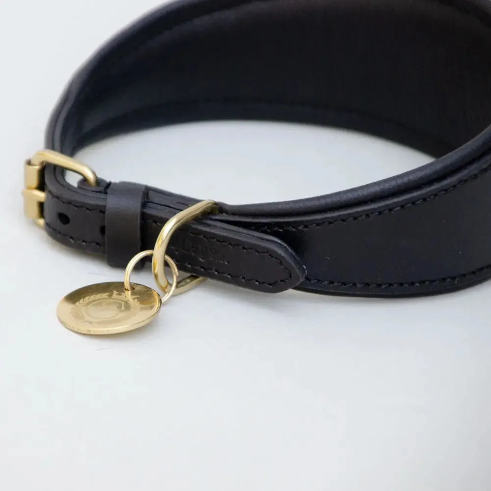 Lederhalsband für Windhunde - "Nappa Greyhound" - black