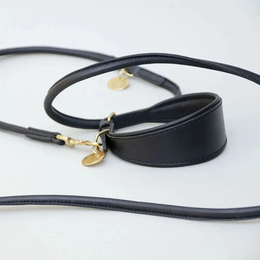 Lederhalsband für Windhunde - "Nappa Greyhound" - black