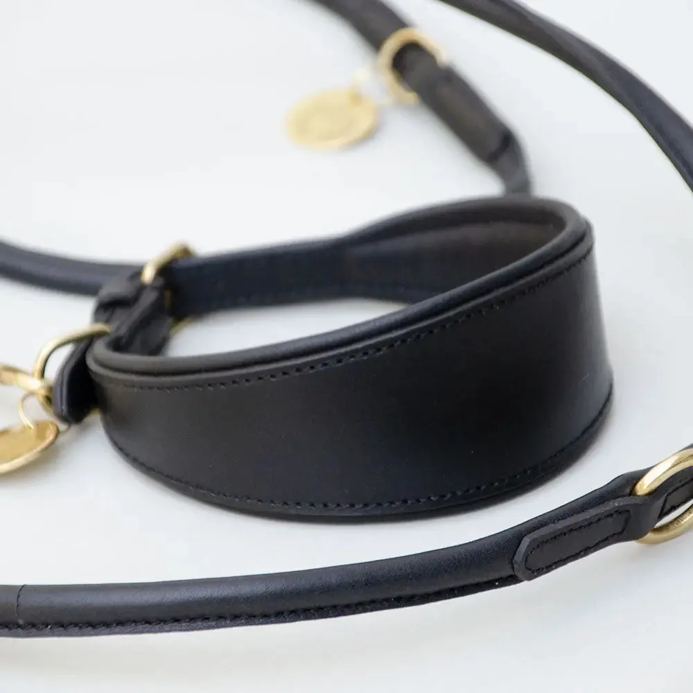 Lederhalsband für Windhunde - "Nappa Greyhound" - black