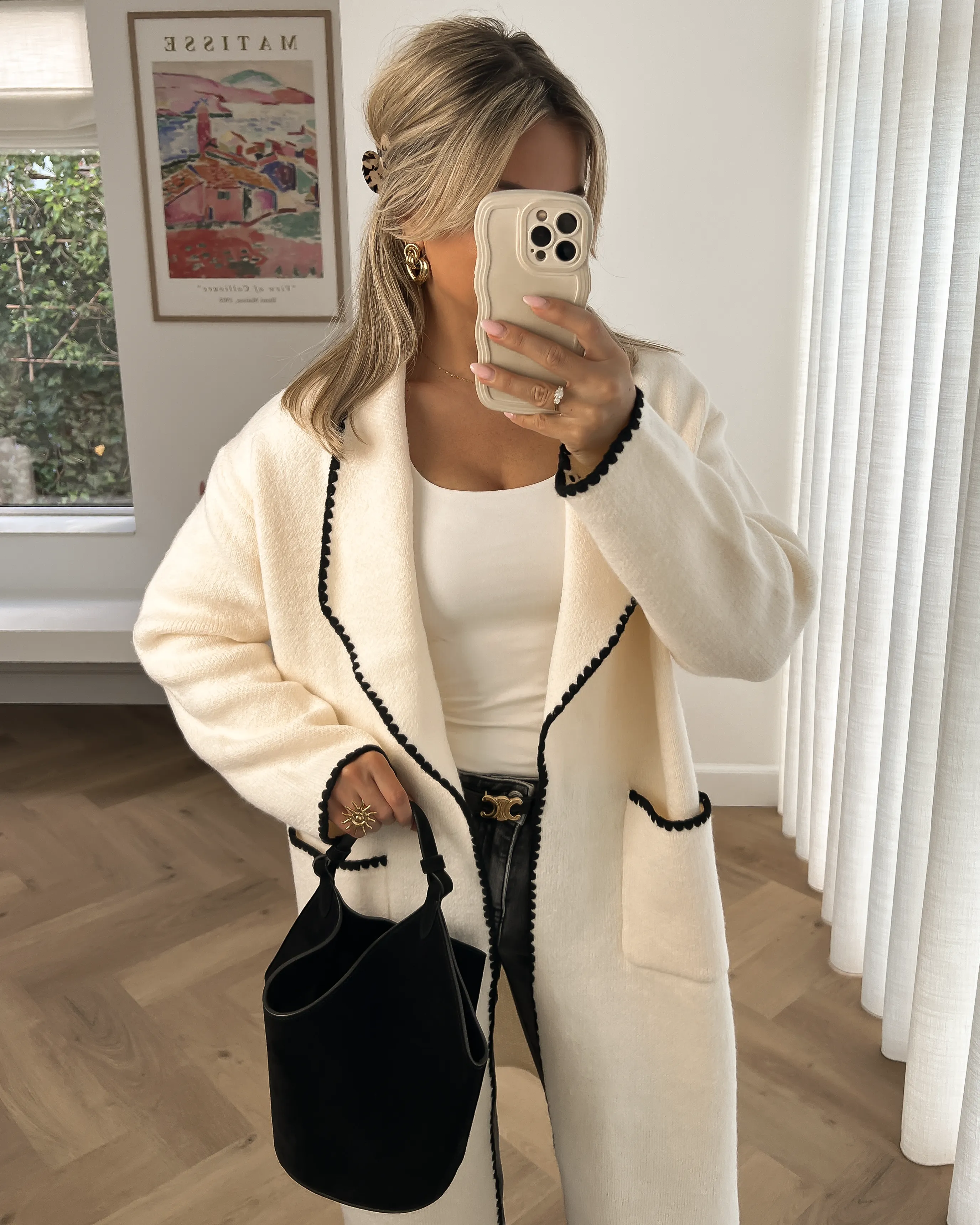 LIZA - Border Cardigan in Off White