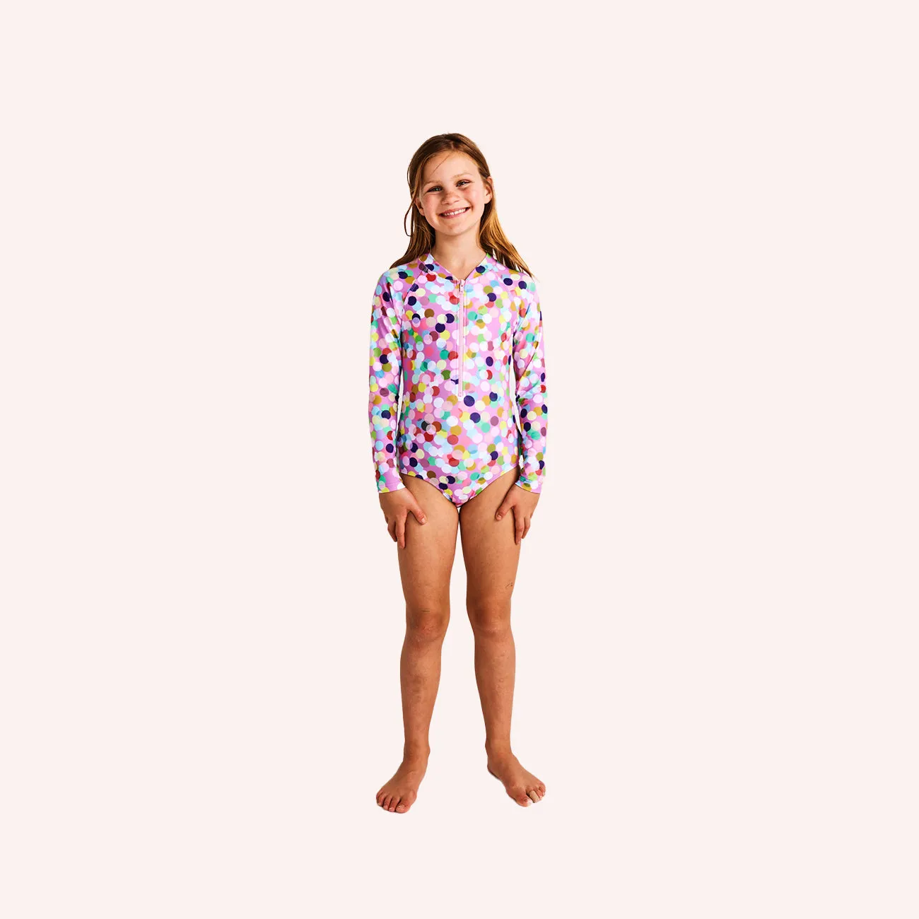 Long Sleeve Bathers - Confetti Pink