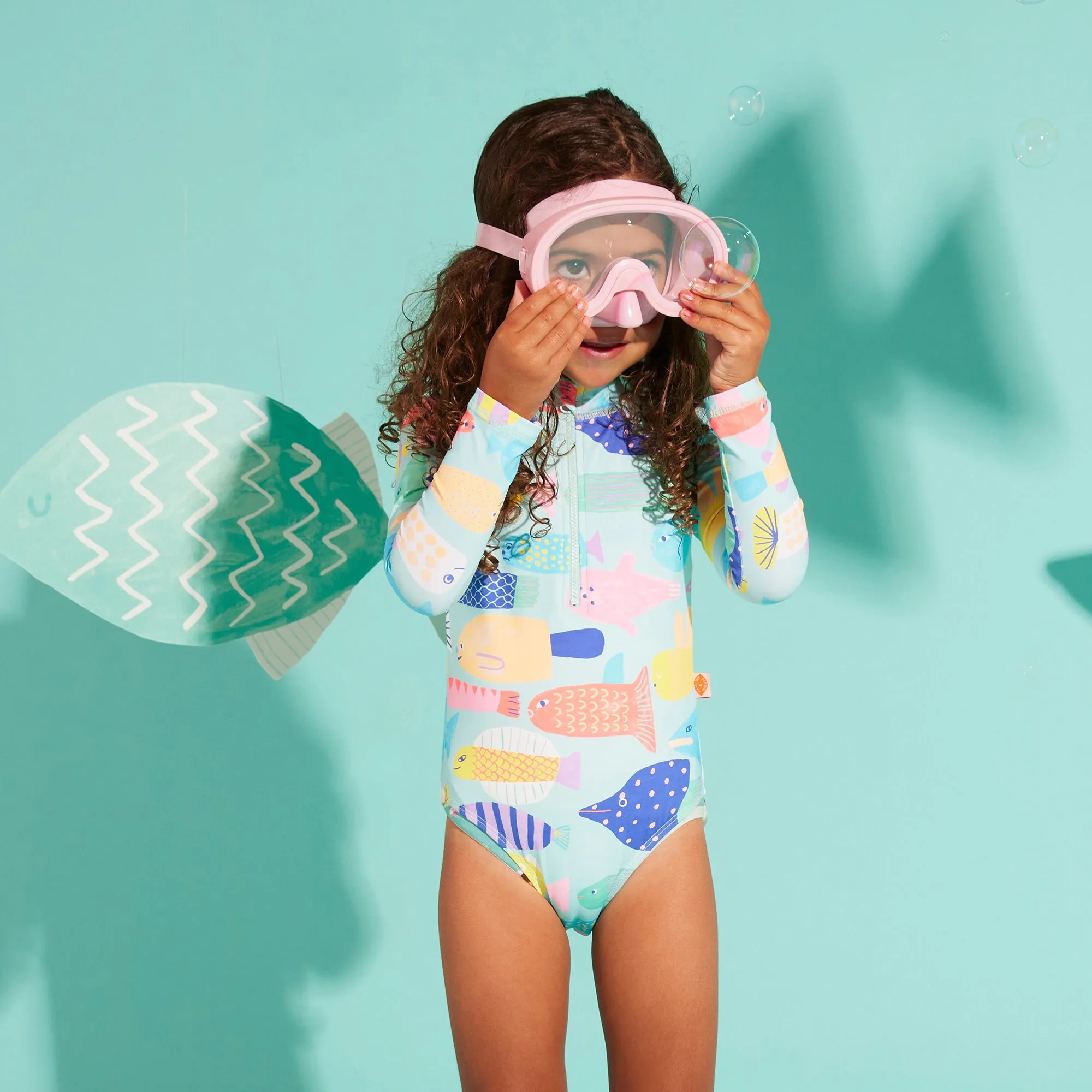 Long Sleeve Zip Bathers - Rainbow Reef