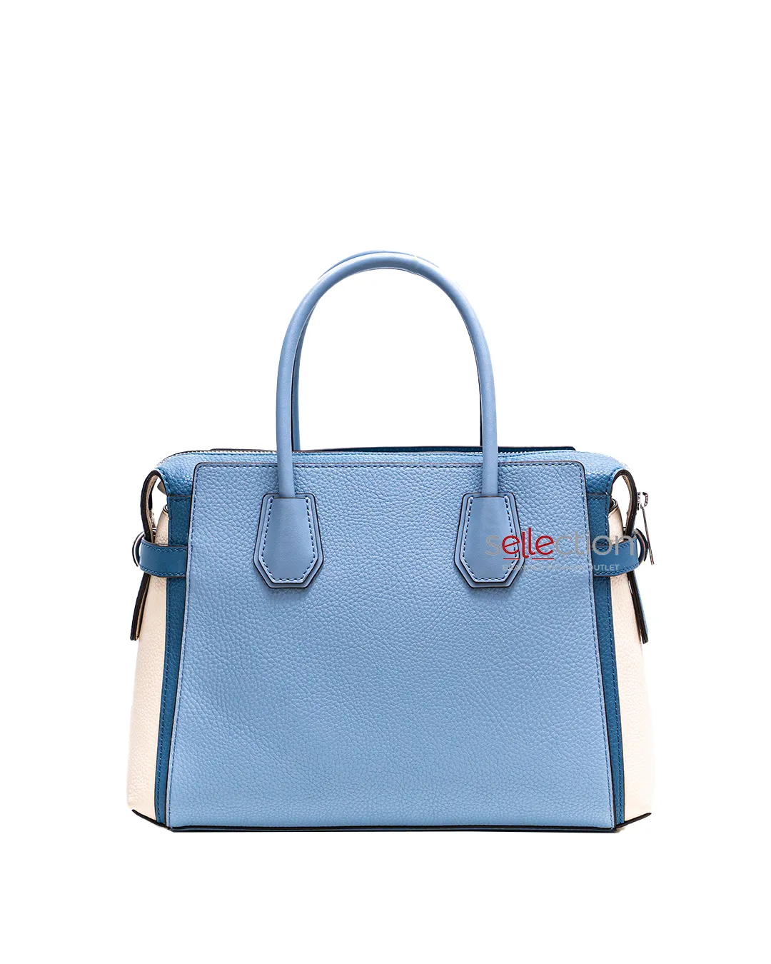 Michael Kors Mercer Medium Pebbled Leather Belted Satchel Bag In Pale Blue Multi