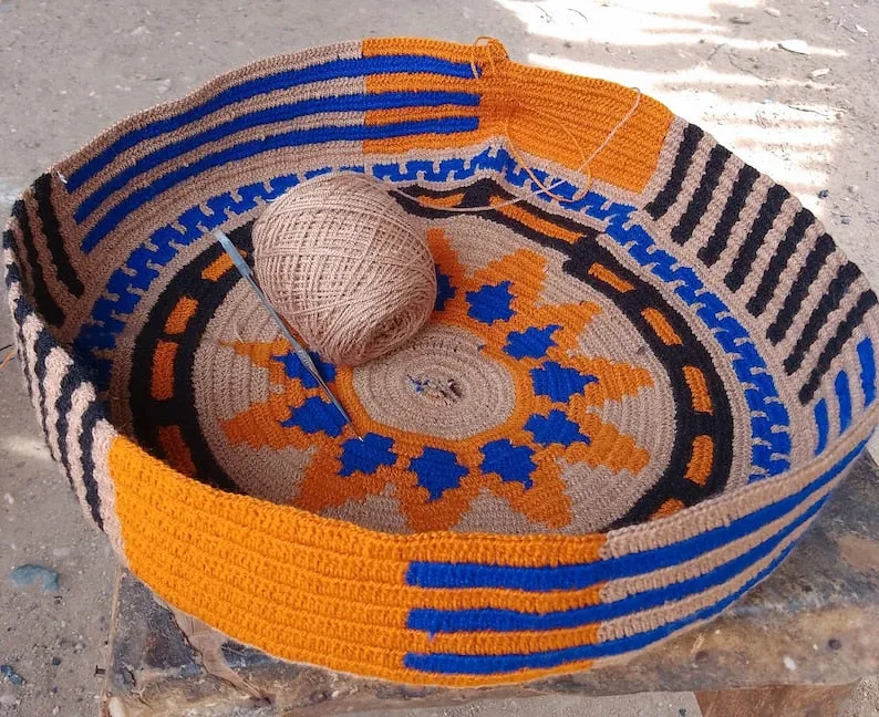 Mochilla Wayuu - tote bag senape / blu / corda