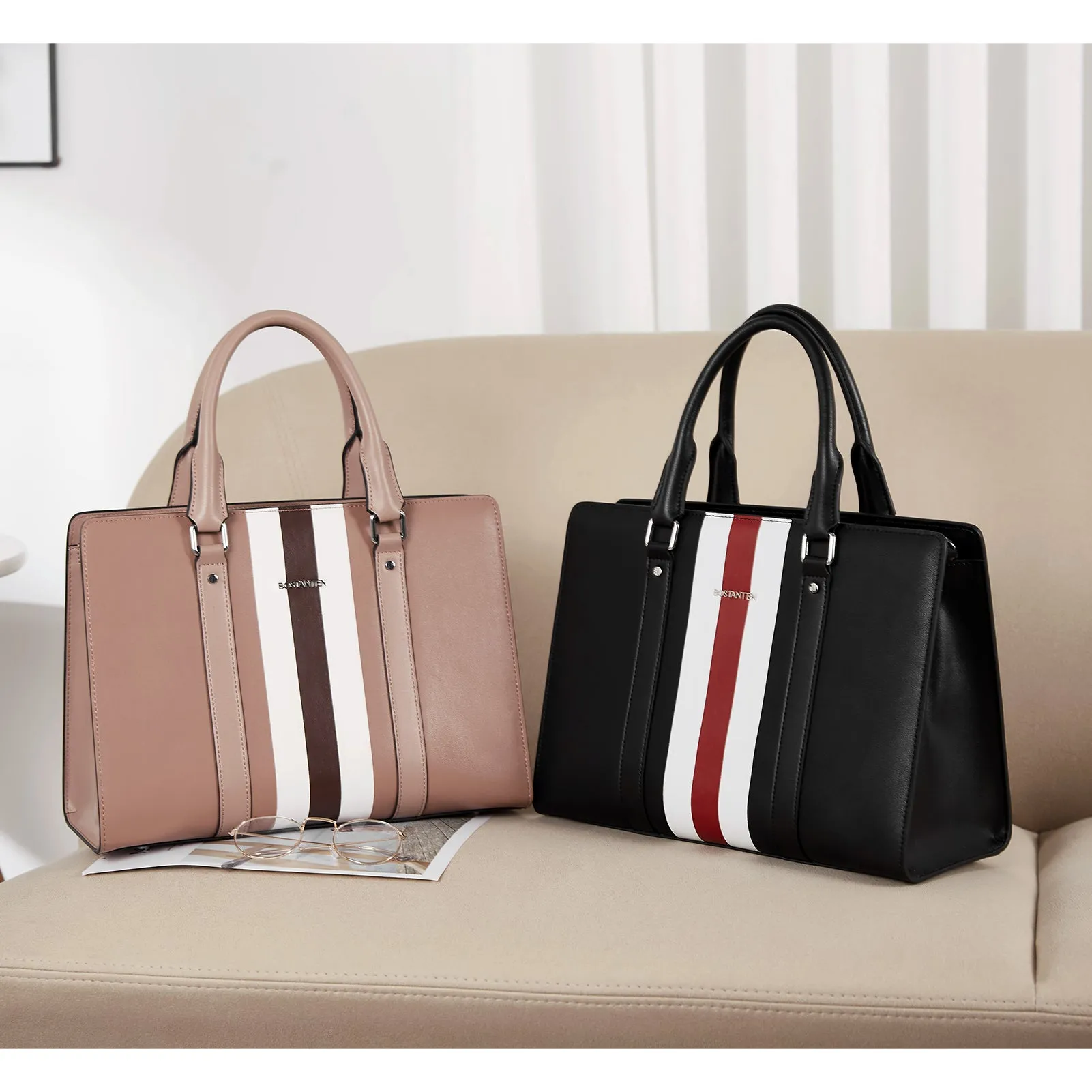 Nevin Striped Print Women's Leather Tote Bag —— Elegant Urban