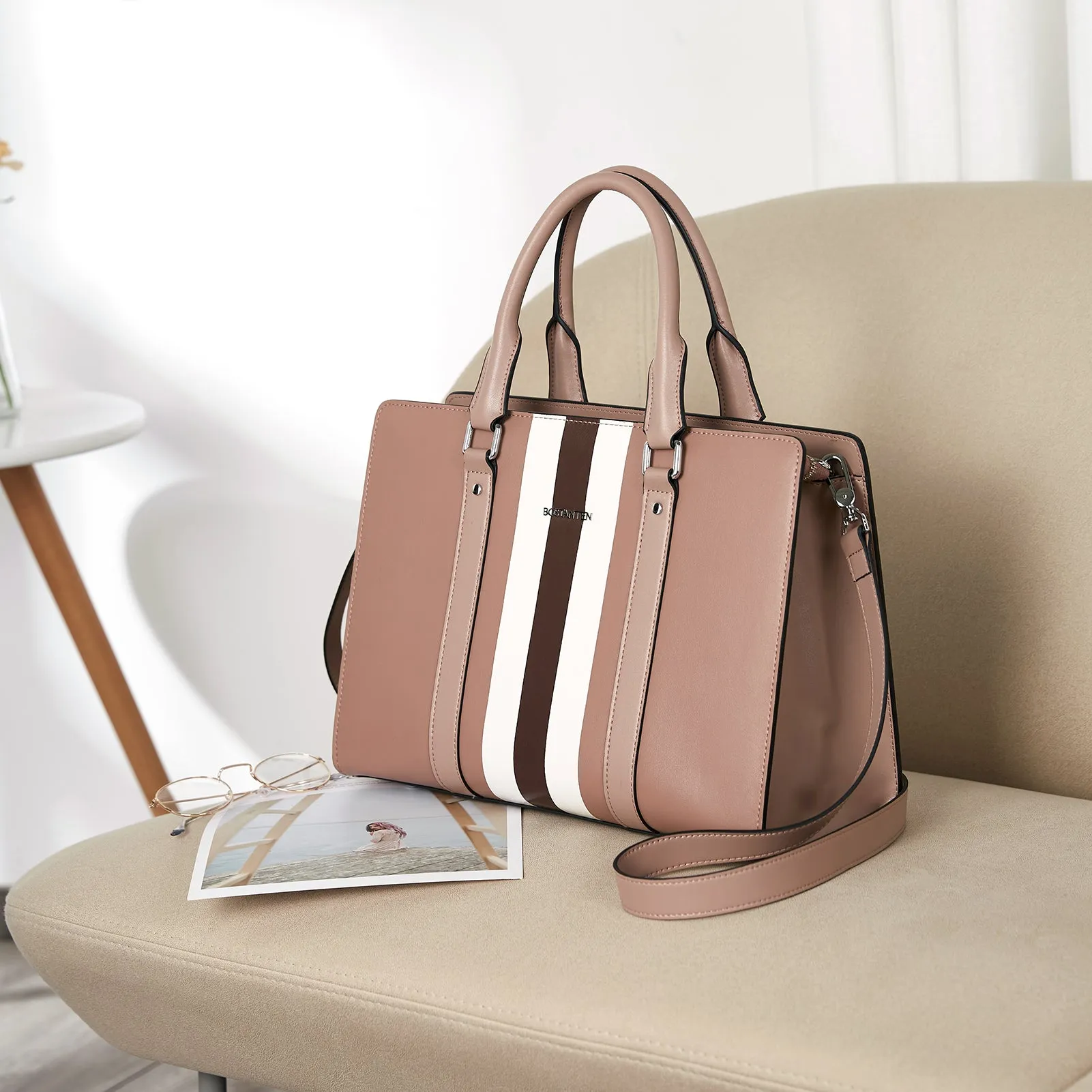 Nevin Striped Print Women's Leather Tote Bag —— Elegant Urban