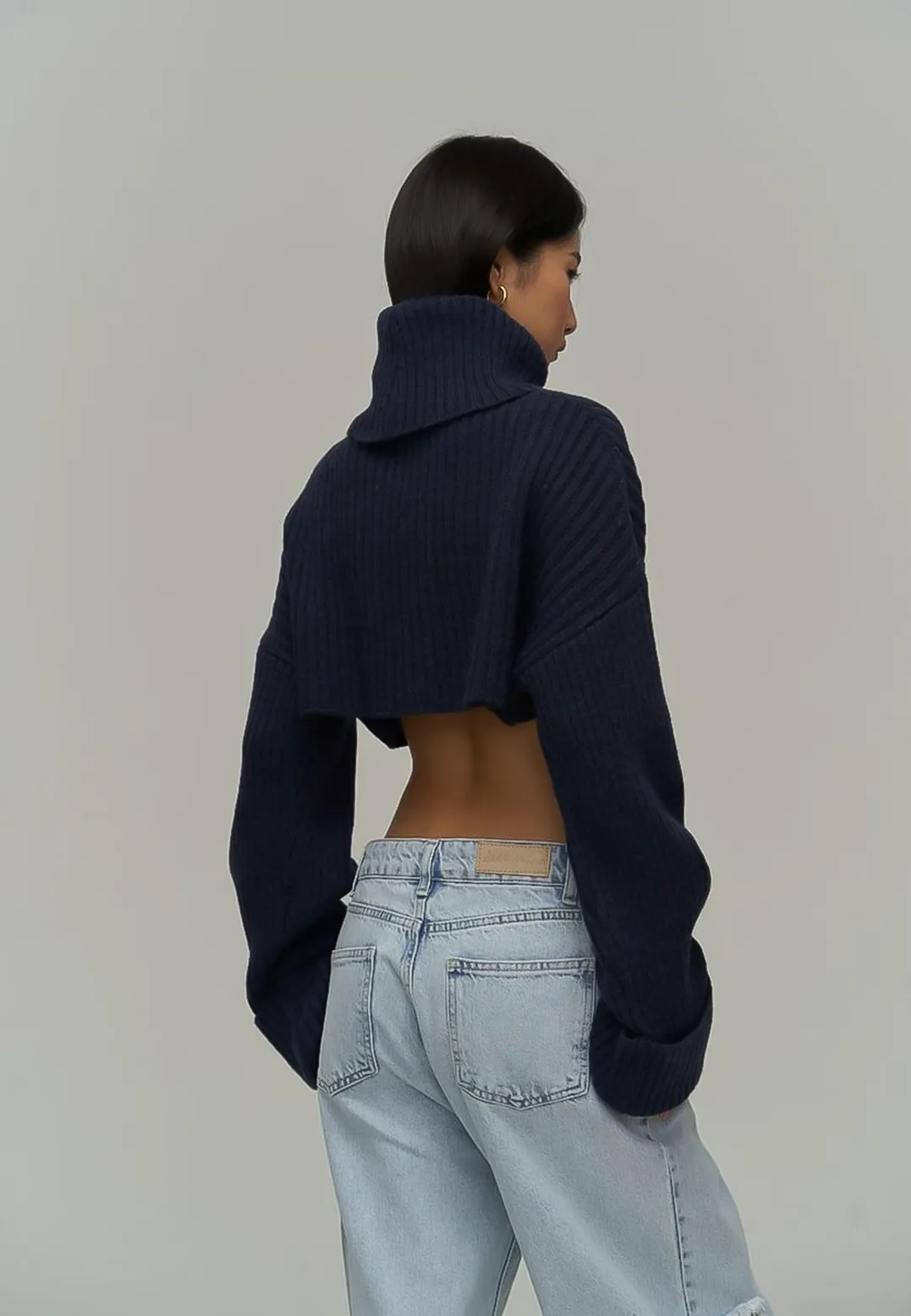 SALE- SOPHIA Oversized Crop Turtle Neck Sweater in Navy Blue