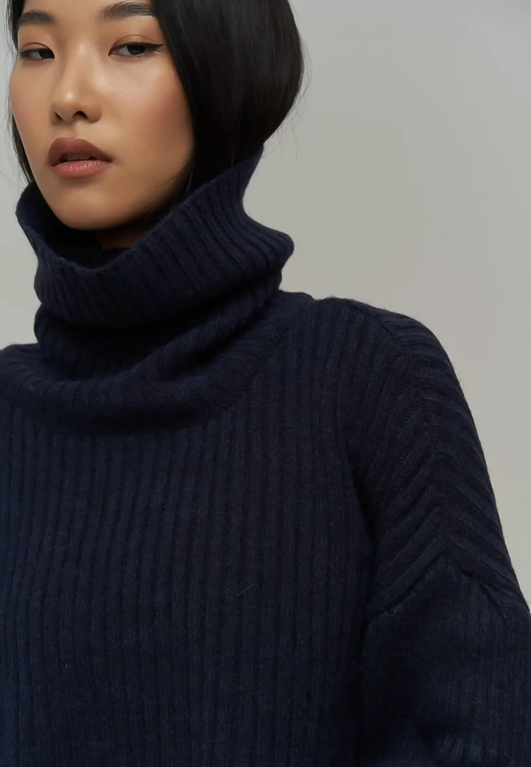 SALE- SOPHIA Oversized Crop Turtle Neck Sweater in Navy Blue