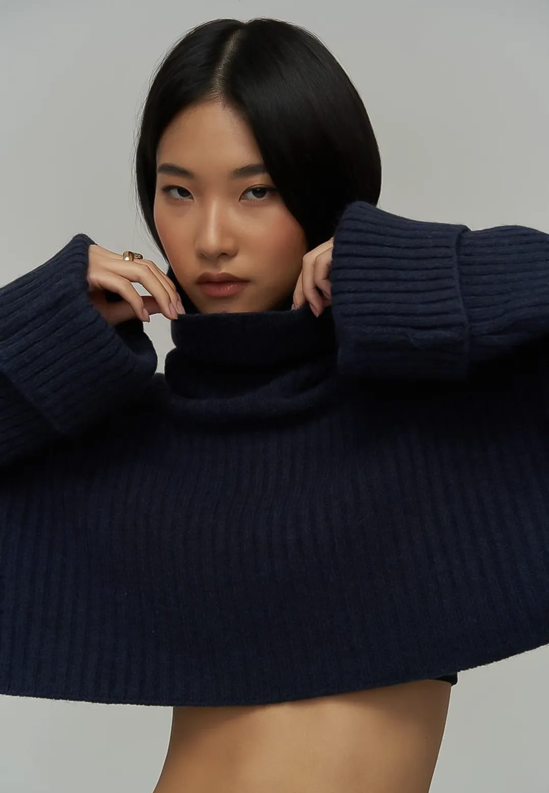 SALE- SOPHIA Oversized Crop Turtle Neck Sweater in Navy Blue